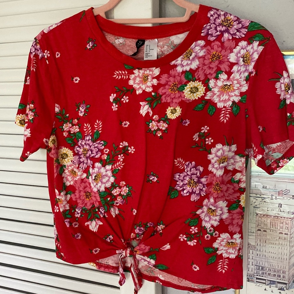 H&M Red Floral Crop Top Size M